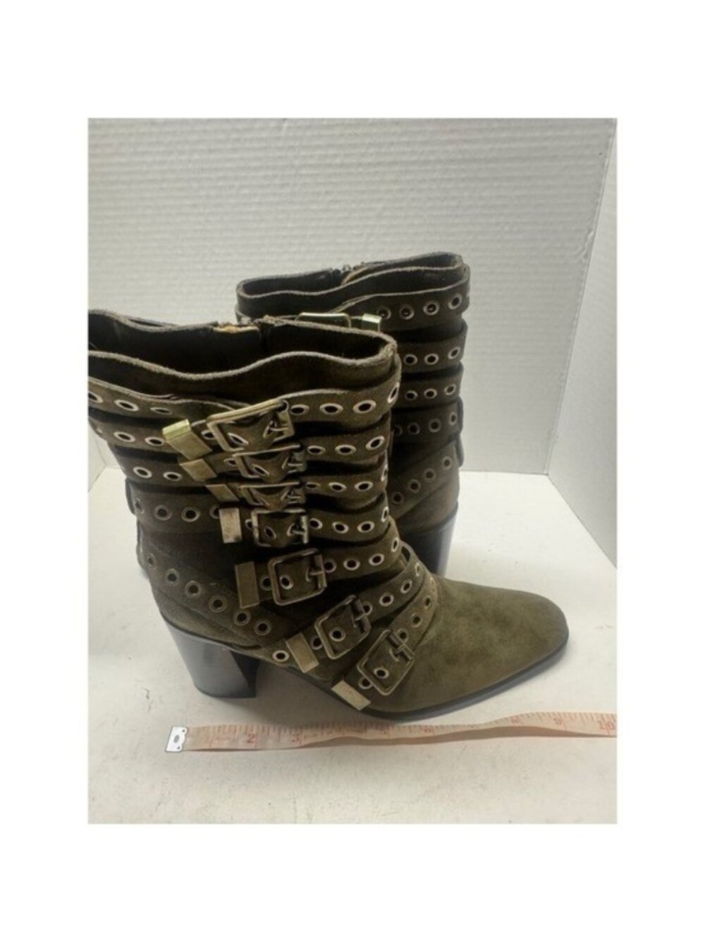 Jeffrey Campbell for Anthropologie Olive Suede Multi Buckle Strap Boots 6.5 - Picture 10 of 11